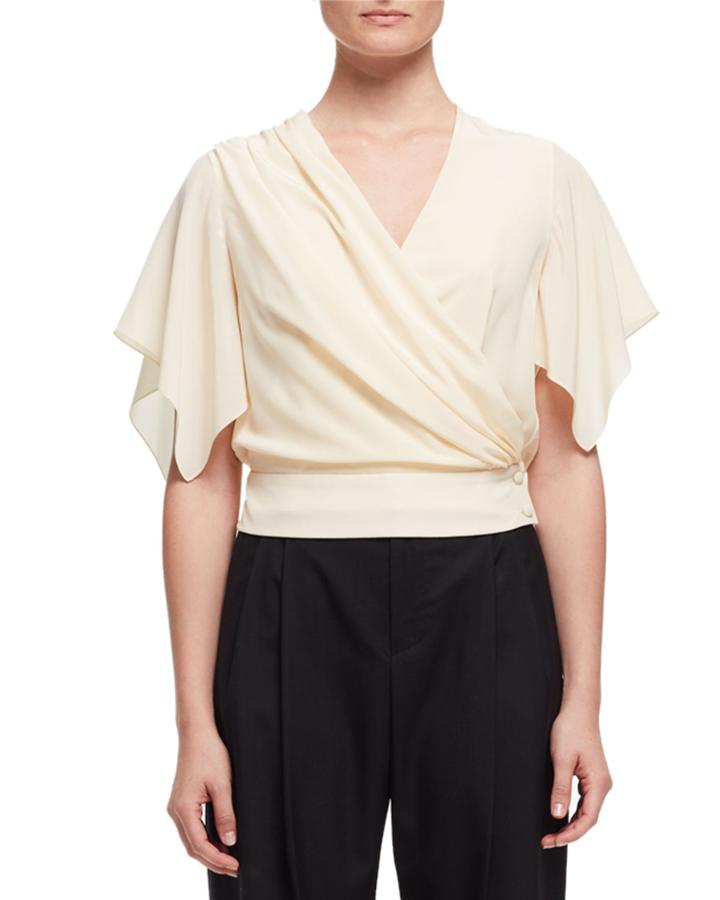 Flutter-sleeve Wrap Blouse