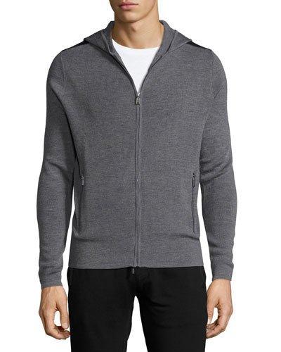 Zip-front Elbow-patch Hoodie,
