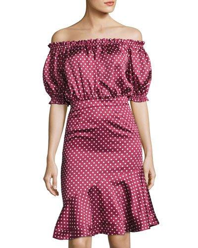 Retro Wave Off-the-shoulder Dress, Red
