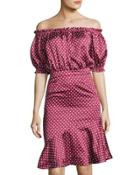 Retro Wave Off-the-shoulder Dress, Red