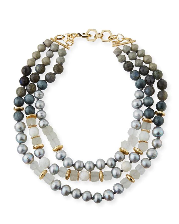 Three-strand Pearly Beaded Necklace