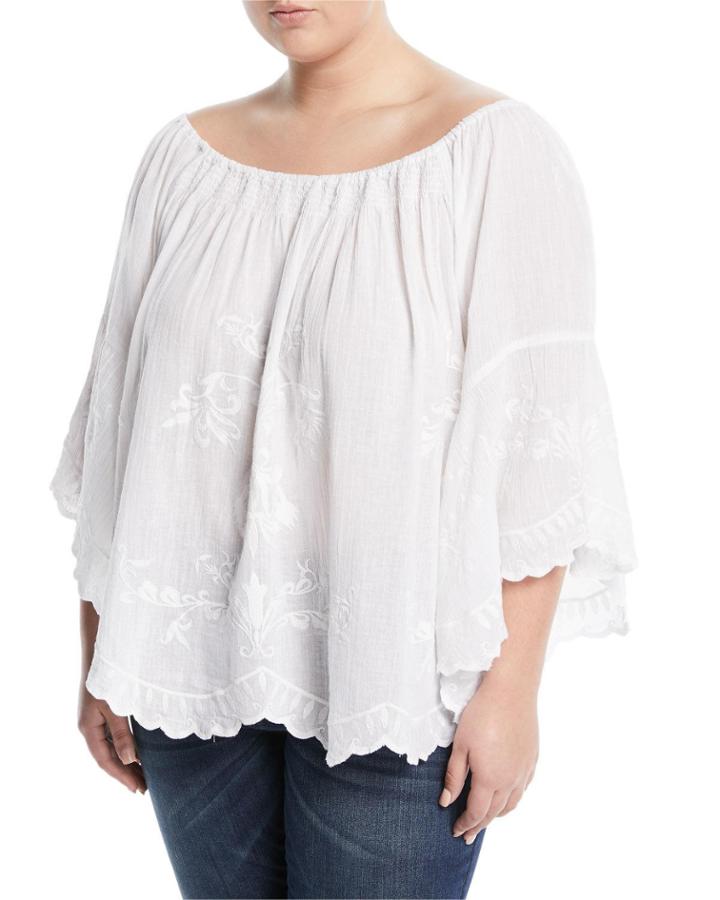 Embroidered Off-the-shoulder Blouse,