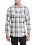 Plaid Flannel Woven Shirt, Gray Pattern