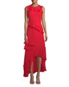 Lake Sleeveless Silk Georgette Ruffle Gown