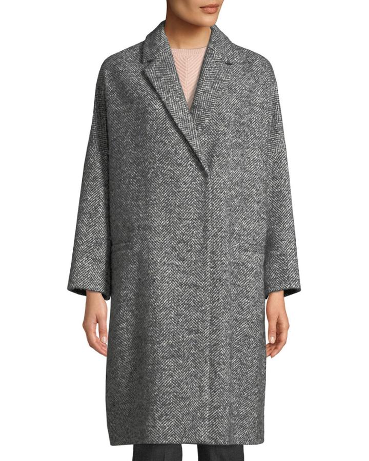 Long-sleeve Chevron Coat W/monili Trim