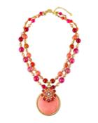 2-strand Flower And Disc Pendant Necklace