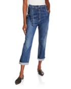 Dark-wash Boyfriend Jeans With Grommet Belt