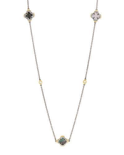 Long Two-tone Clover Spike Station Necklace