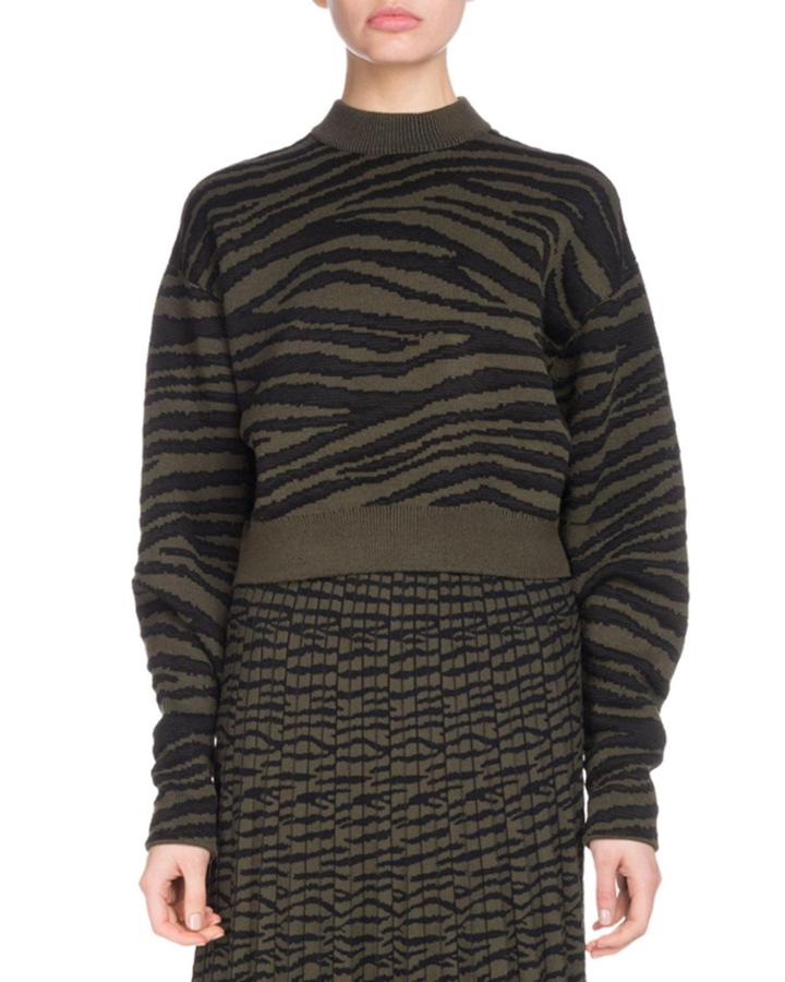 Crewneck Tiger-jacquard Cropped Pullover
