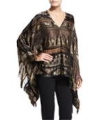 Embroidered Silk-blend Cape, Brown