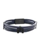 Men's Triple Stranded Leather Bracelet, Blue/black