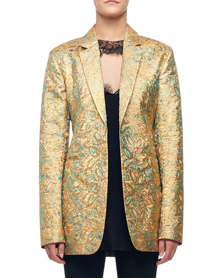 Golden Floral Brocade Blazer Jacket