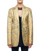 Golden Floral Brocade Blazer Jacket
