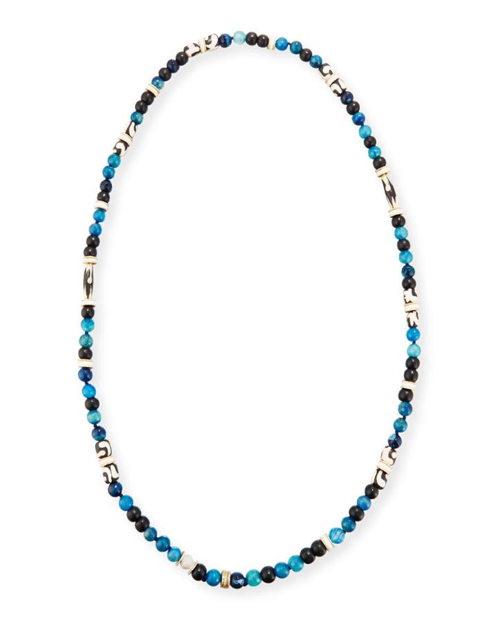 Long Single-strand Agate Necklace, Blue