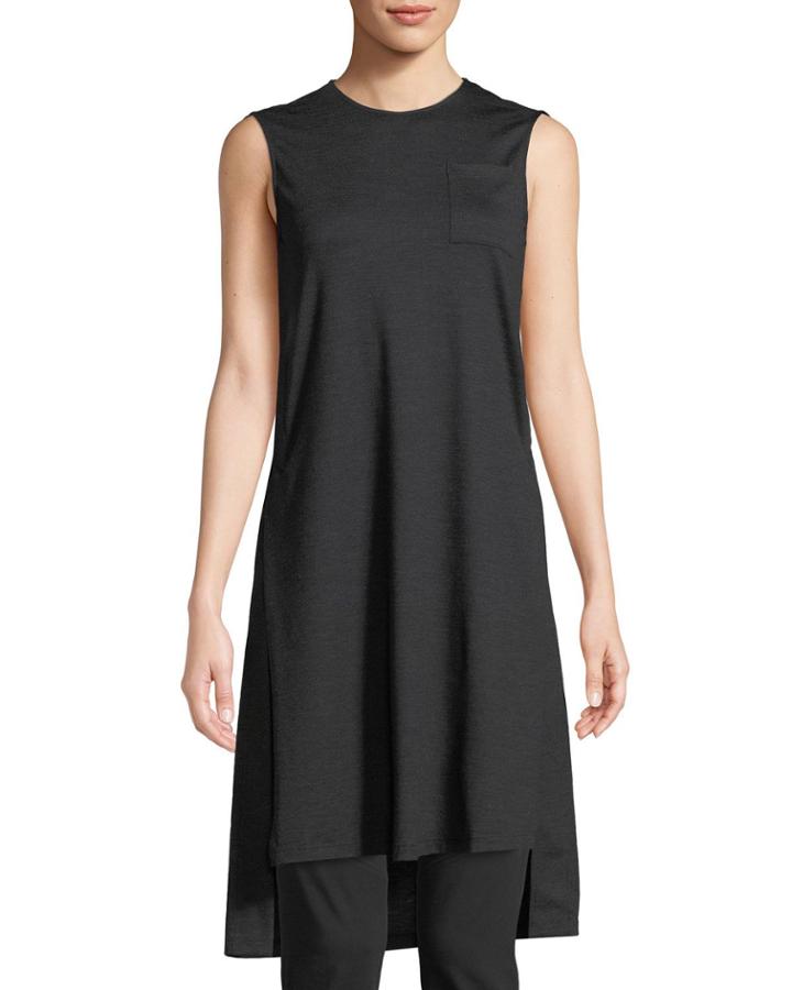 Sleeveless Jersey Wool-stretch Tunic W/ Chest Pocket