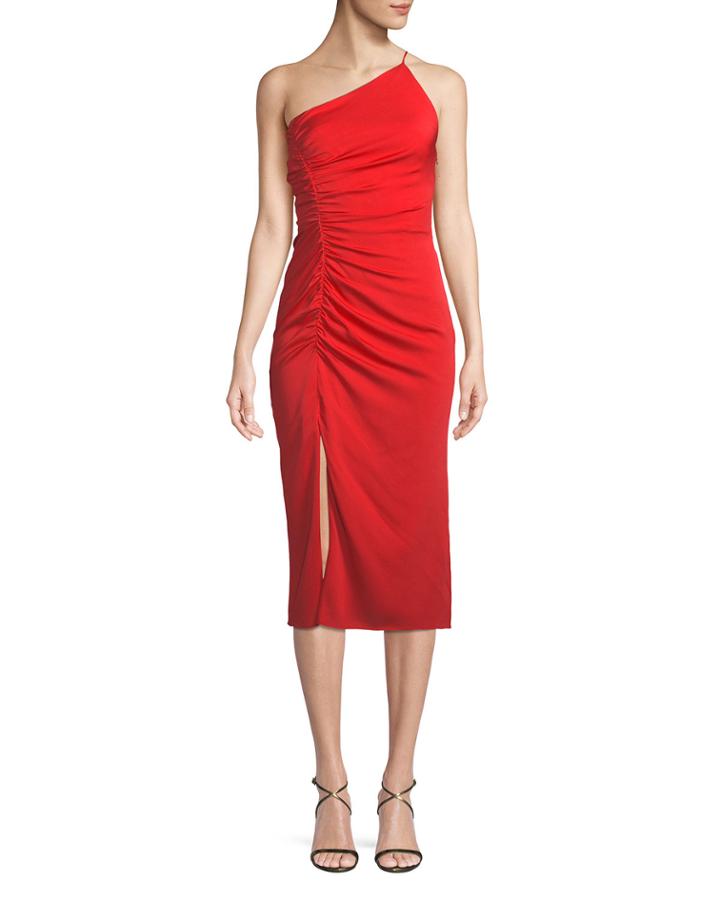 Ashton One-shoulder Stretch Silk Cocktail Dress