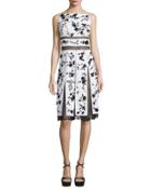 Floral-print Lace-inset Cami Dress, Optic White/black