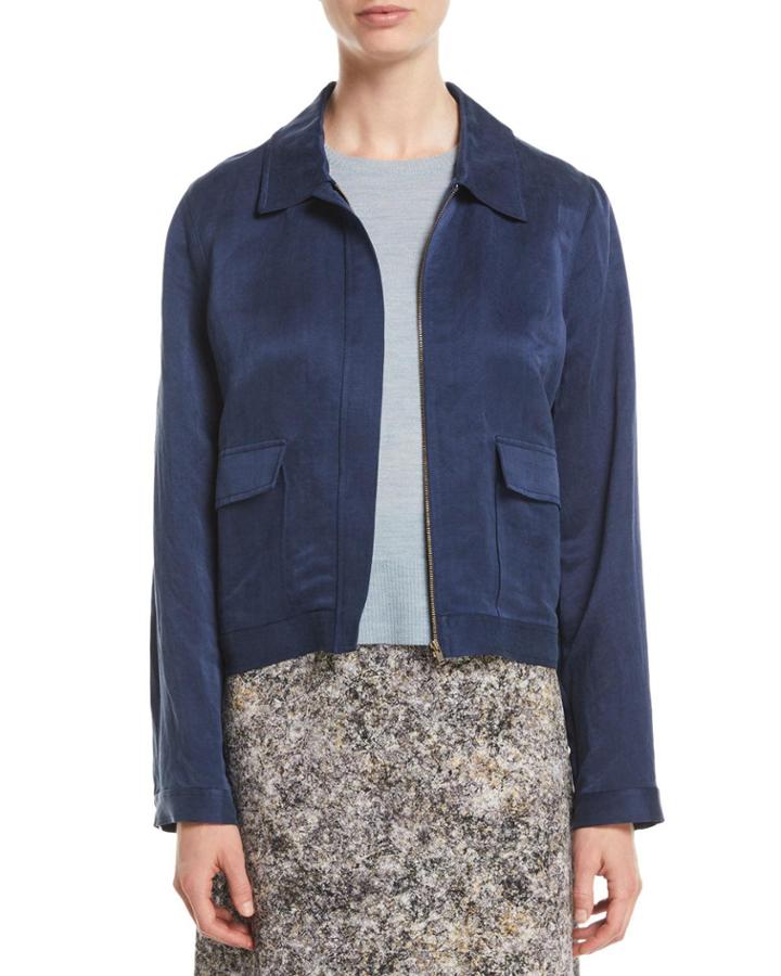 Zip-front Linen-silk Satin Utility Jacket