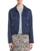 Zip-front Linen-silk Satin Utility Jacket