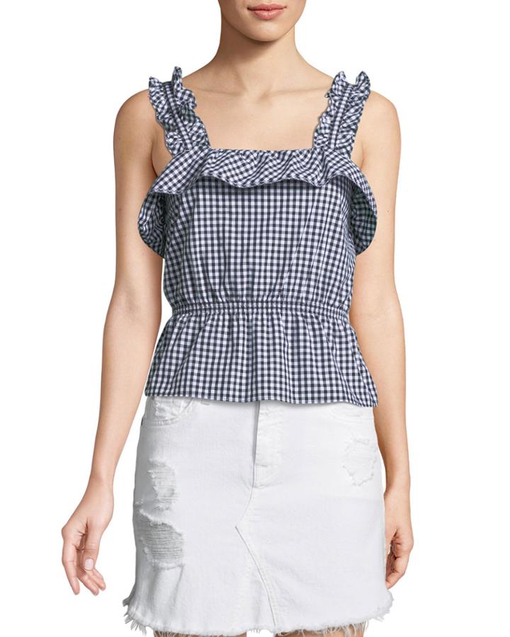 Ruffled Gingham Peplum Top