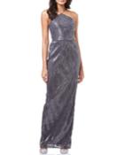 Pleated Sequin Column Evening Gown