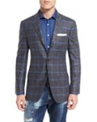 Windowpane Check Three-button Sport Coat, Gray/blue