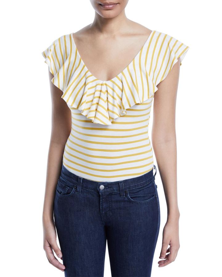 Striped V-neck Ruffle Bodysuit