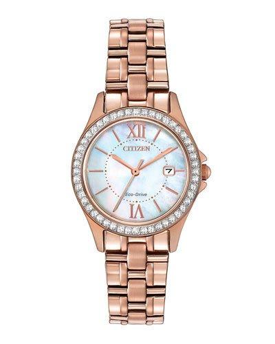 21mm Rose Golden Bracelet Watch W/ Crystal Bezel & Iridescent Dial
