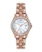 21mm Rose Golden Bracelet Watch W/ Crystal Bezel & Iridescent Dial