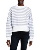 Drop-shoulder Striped Crewneck Pullover Top