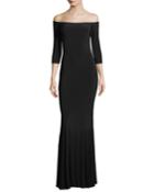Off-the-shoulder 3/4 Sleeves Fishtail Evening Gown