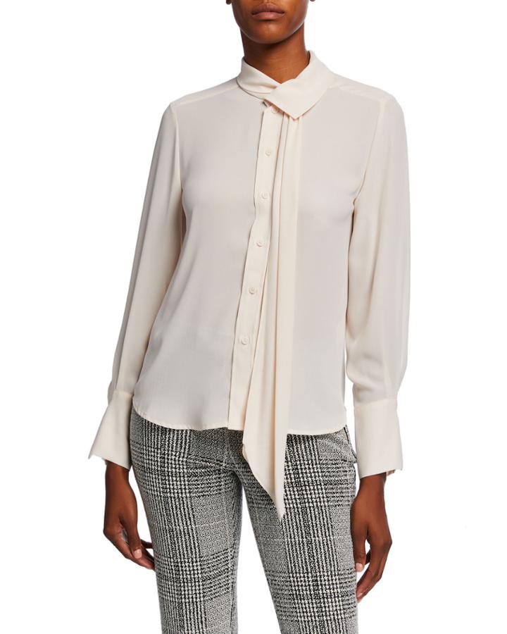Tie Neck Button Down Top