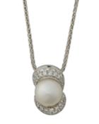 18k White Gold Pearl & Curved Diamond Necklace