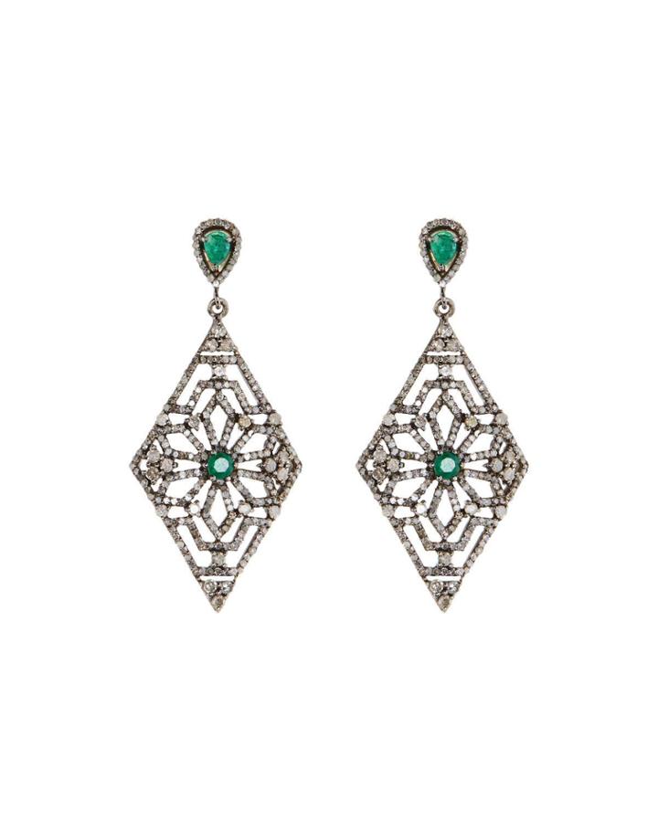 Emerald & Diamond Kite Drop Earrings