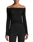 Bella Zigzag Knit Off-shoulder Top, Black