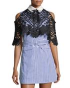 Lace-overlay Pinstriped Dress