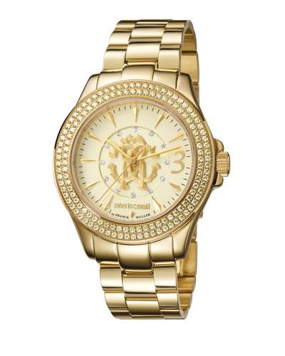 37.5mm Pave Crystal Yellow Golden Stainless Steel Bracelet Watch