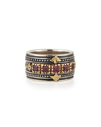 Silver & 18k Gold Rhodolite Band Ring,