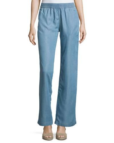 Wide-leg Denim Pants, Bleach Out Wash