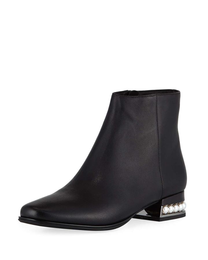 Amye Embellished-heel Leather Booties