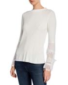 Lace & Chiffon Sleeve Ribbed