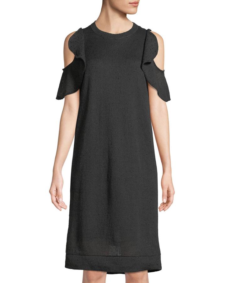 Paillette Ruffled Cold-shoulder Dress