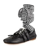 Leather And Gingham-strap Ballerina Flat
