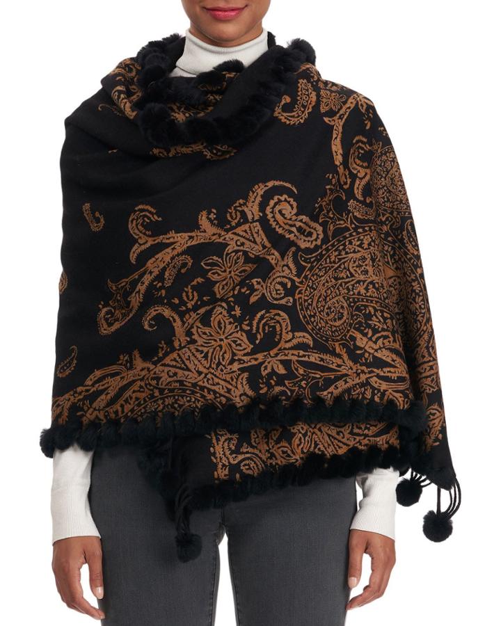 Cashmere Stole With Rex Rabbit Fur Trim