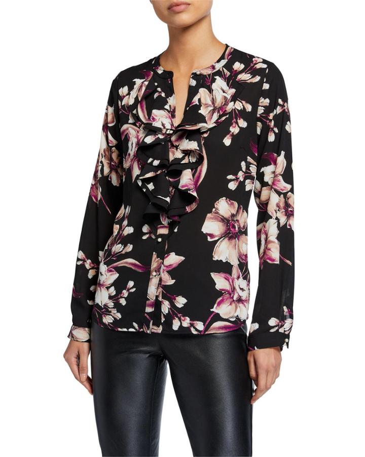 Button-down Floral Ruffle Top