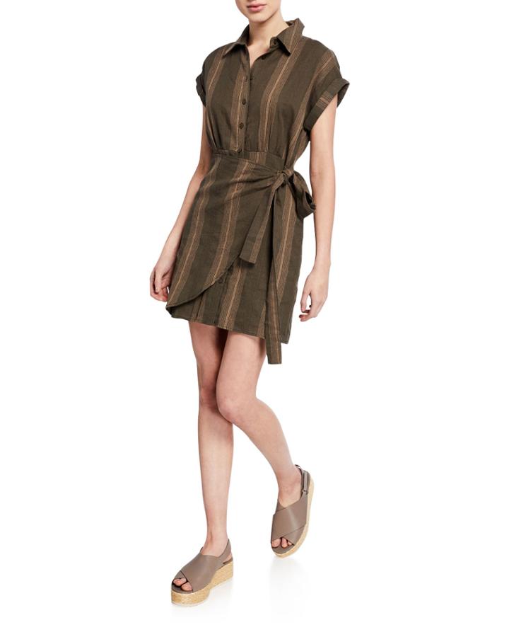 Short-sleeve Wrapped Button Front Dress