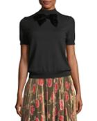 Short-sleeve Blouson Sweater W/ Velvet Bow