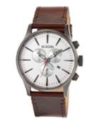 42mm Sentry Chrono Leather Watch, Brown