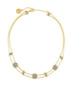 Double-row Pave Crystal Clover Station Choker Necklace