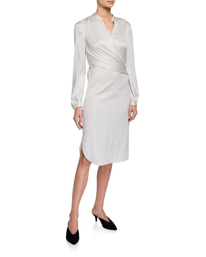 Vertical Striped Draped Dress